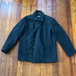 Kenneth Cole Reaction Black Pea Coat Double-Breasted Wool